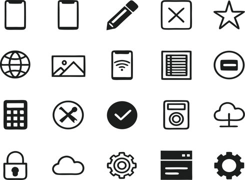 Collection of simple outline icons silhouette