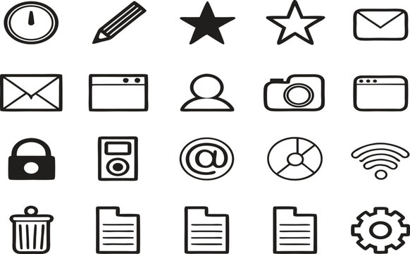 Collection of black and white icons silhouette