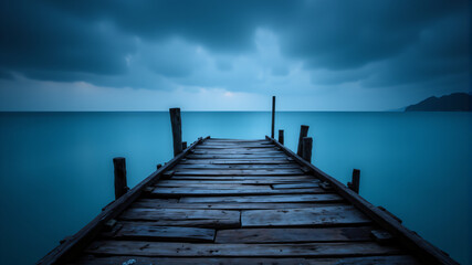  Serene Wooden Pier Extending into Calm Ocean Waters