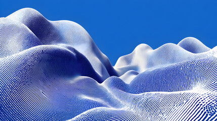 Poster - White and blue background with a wave pattern.