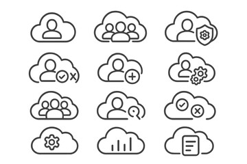 Poster - Cloud computing icons set for data management and user profiles