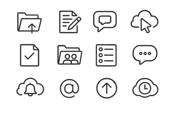 Poster - Minimalist black icons: arrow, cloud, chat, document, notification, email