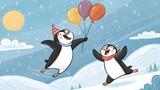 penguins on the snow