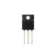 A single black power transistor electronic component with three silver metal conductor leads