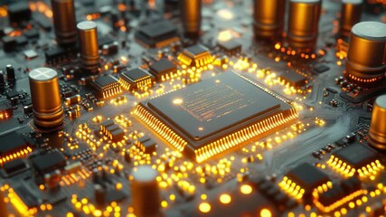 Poster - Circuit board with intricate design and glowing lights showcasing advanced technology components