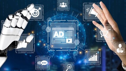 Poster - Online ads and digital marketing help brands grow. Content marketing builds engagement. Marketing tools boost ROI. Effective ads and marketing drive online business success. Muxer