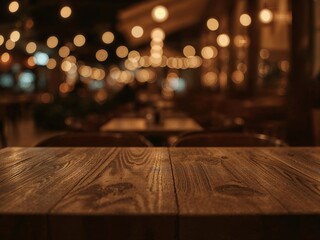 Poster - Elegant dining ambiance showcases a rich walnut wooden table, bathed in warm light, inviting guests to savor delicious meals and create lasting memories