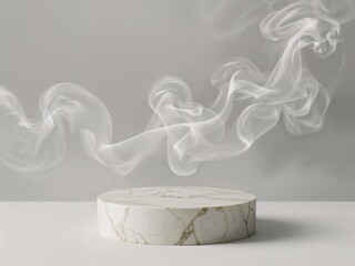 Poster - Elegant Marble Pedestal Showcasing Delicate Smoke Swirls for Luxury Product Display and Refined Visual Appeal
