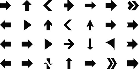 Poster - Collection of vector arrow icons: a diverse set of black arrows pointing in various directions, perfect for web design elements and business illustrations