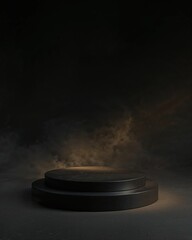 Poster - Elegant polished presentation stage with a modern design, set against a smoky setting showcasing minimalist architecture