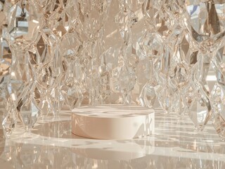 Poster - Elegant Presentation, Soft Focus Podium with Crystalline Accents for High-End Product Displays and Fashionable Artistic Installations