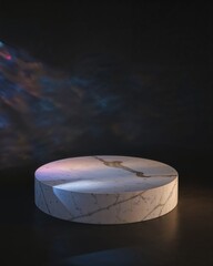 Poster - Elegant Product Display, Creamy White Marble Round Pedestal for Showcasing Luxury Items in a Minimalist Setting