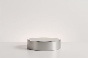 Aufkleber - Elegant Reflective Silver Pedestal, A minimalist showcase platform for product presentation and artistic displays in modern interiors