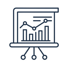 Poster - Minimal outline icon representing a business presentation with charts and data