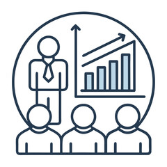 Poster - Minimal outline icon representing a business presentation with charts and data