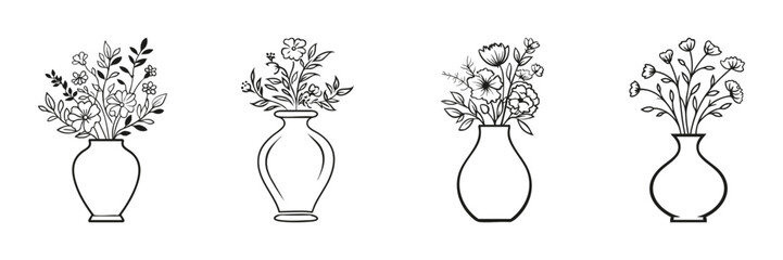 Poster - Floral Vase Illustrations Set. Elegant Botanical Art Collection. Isolated Vector Illustration