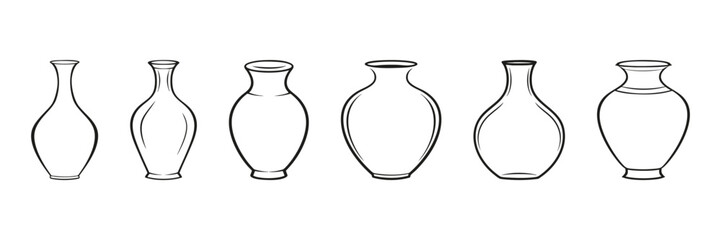 Poster - Vase Outline Illustrations Set. Decorative Pottery Design Collection. Isolated Vector Illustration