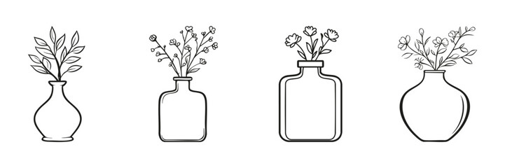 Poster - Minimalist Vase And Flower Illustrations Set. Elegant Home Decor Collection. Isolated Vector Illustration