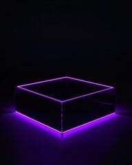 Poster - Sleek Modern Glossy Black Acrylic Pedestal with Vibrant Purple Edges Emitting a Neon Glow Perfect for Display