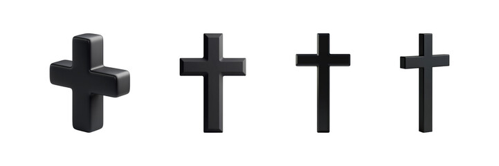 Poster - Black Crosses In Various Styles Set. Religious Symbolism And Design Collection Isolated On Transparent Background