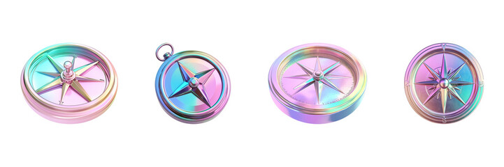 Poster - Colorful Compass Collection Set. Navigation And Exploration Tools Collection Isolated On Transparent Background