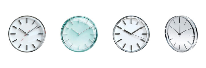 Poster - Wall Clocks With Minimalist Design Set. Modern Timekeeping And Home Decor Collection Isolated On Transparent Background