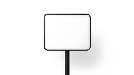 A blank white sign with a black border on a black pole against a white background for mock up use