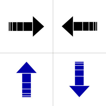 Two Up And Down Blue Arrows With Segmented Shafts On Black Background Visual