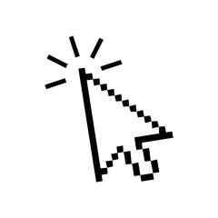 Fototapete - Pixel cursor pointer icons set. Computer mouse click arrow and hand. Pixel hand arrow logo vector