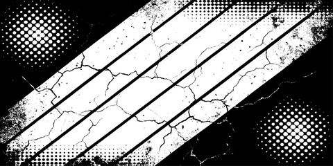 Aufkleber - Black and white abstract background with diagonal stripes and halftone dot patterns grunge white background.	

