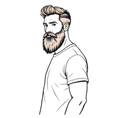 Poster - Illustration of a man with a beard and styled hair in black and white colors on transparent background