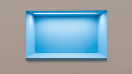 Aufkleber - Illuminated blue niche in a beige wall with a shelf and a linear light source at the top edge