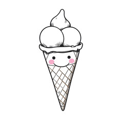 Poster - Illustrated dark ice cream cone with pink cheeks art on transparent background