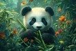 © Aysha - A cheerful panda munching on bamboo, surrounded by lush greenery and colorful flowers
