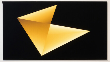 Poster - Golden geometric shape on black background in abstract art style with bright illumination effect