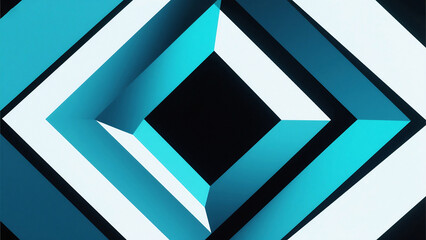 Aufkleber - Abstract geometric pattern featuring layered squares in shades of blue and white on black backdrop