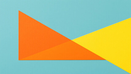 Poster - Abstract composition of orange and yellow triangles on a light blue background surface top view