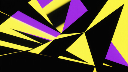 Poster - Abstract geometric pattern with yellow purple and black triangles in a dynamic composition