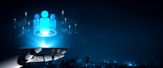 Poster - AI expands business networking using smart platforms and virtual assistants to foster digital collaboration and professional engagement opportunities. Vouch