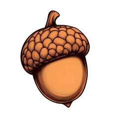 Poster - Illustration of a single acorn with a detailed cap art on transparent background