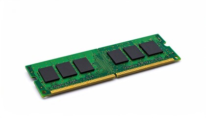 Green computer RAM chip on white background (1)