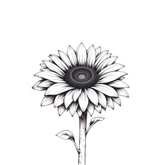 Poster - A digitally rendered black and white sunflower against a plain on transparent background
