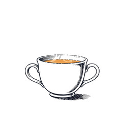 Poster - Illustration of a black cup filled with a light brown liquid on transparent background