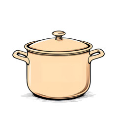 Poster - Illustration of a beige cooking pot with a lid and handles on transparent background