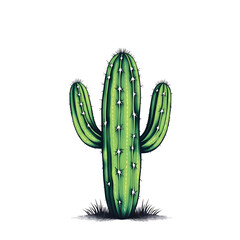 Poster - Isolated illustration of a green cactus with white spines on transparent background