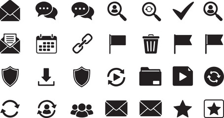 Poster - Black icons for communication and business on white background