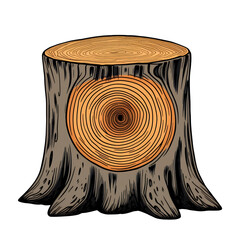 Poster - Illustration of a tree stump with rings and bark art on transparent background