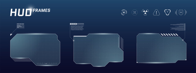 Leinwandbilder - Blue digital interface frame with sci fi HUD elements, glowing buttons and title bar. Futuristic dashboard layout for game stream or cyberpunk virtual display system.