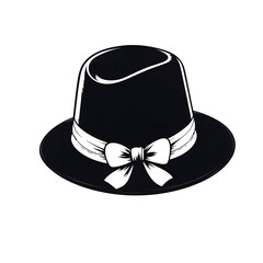 Poster - A dark illustration of a black fedora hat with a bow on transparent background