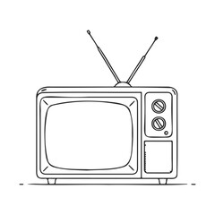 Poster - Vintage retro television with antennas and dials line drawing